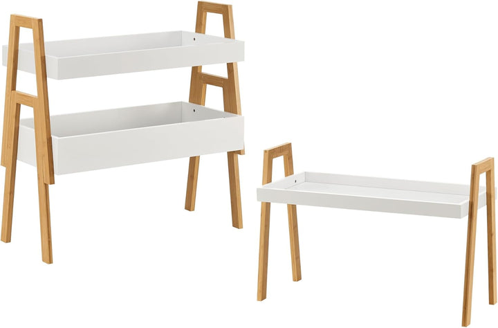 [en.casa] Pflanzenregal Hitra Stapelregal aus Bambus 3-TLG. Blumenregal Standregal mit 3 Ablagen Wei