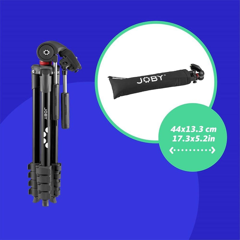 JOBY Compact Advanced, Kamerastativ mit 3-Weg-Kopf, universellem ¼-20" Schnellspanner und Tragetasch