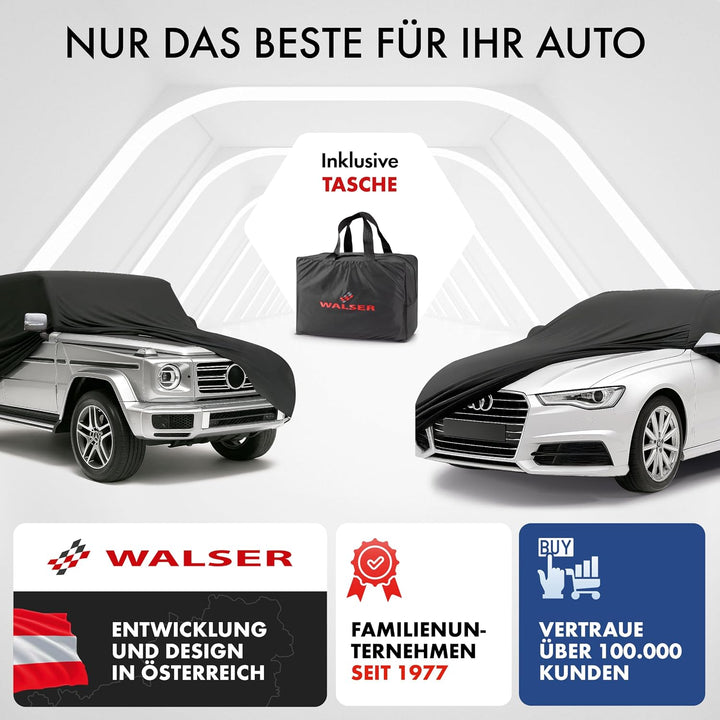 WALSER Premium Abdeckung Auto Indoor Stretch Plus Qualitätssieger Sehr Gut* Autoabdeckung Winter Aut