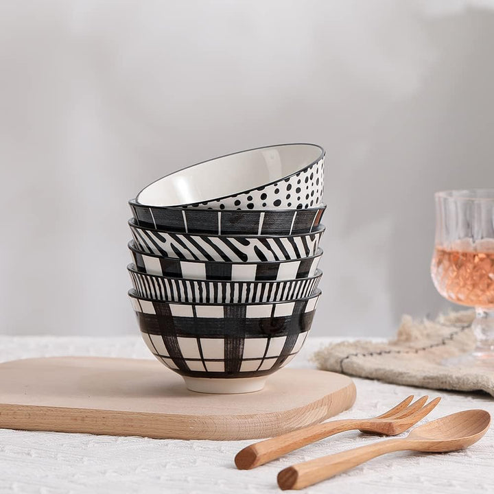 Schalen Set Kleine Dessertschalen Porzellan - Keramik Schale Schwarz und Weiss 300 ml - 6er Schälche