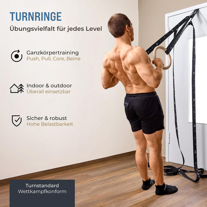 PULLUP &amp; DIP Premium Turnringe Holz, Gym Rings Gymnastikringe, Turnerringe für Calisthenics, Breite
