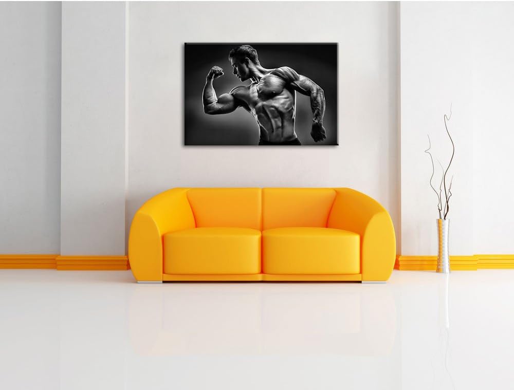Pixxprint Starker Bodybuilder als Leinwandbild/Grösse: 100x70 cm/Wandbild/Kunstdruck/fertig bespannt