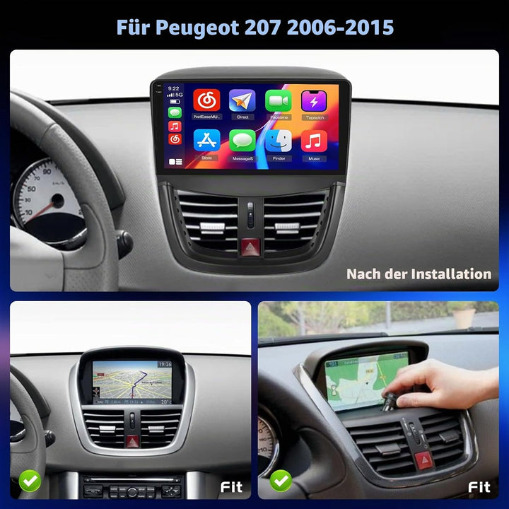 Hikity 4+128G 9" Android Autoradio für Peugeot 207 2006-2015 | Incell Touchscreen Wireless Carplay A