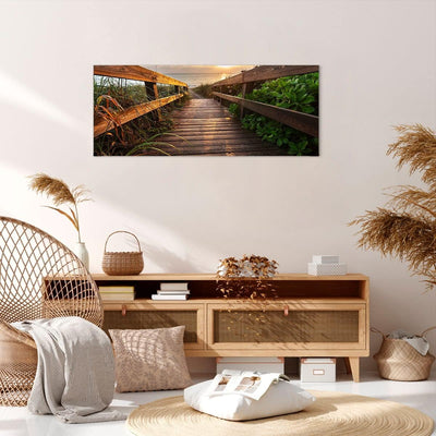 Wandbilder Dekoration Wohnzimmer Fussgängerbrücke Meer Strand Ufer Panorama Bilder auf Leinwand 120x