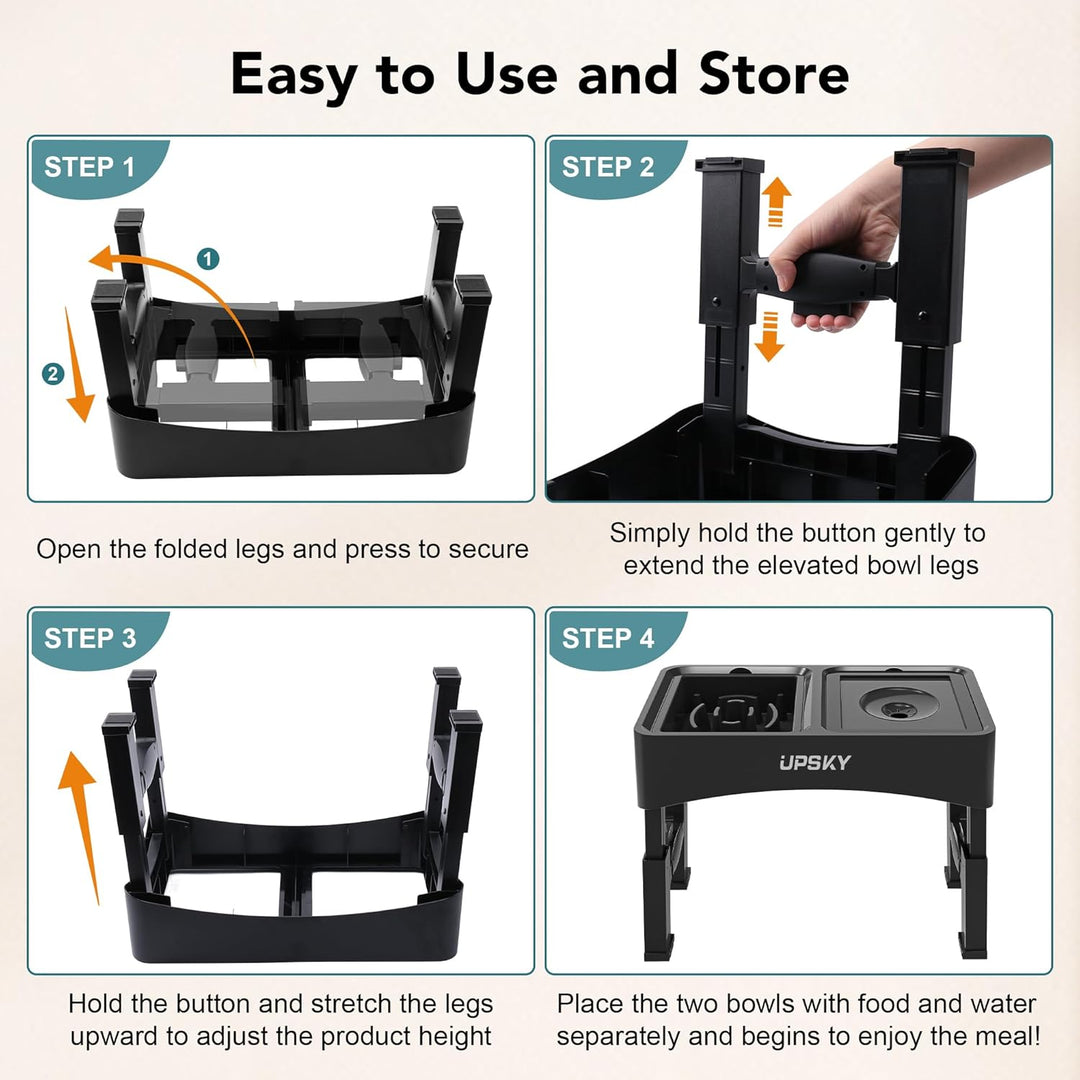 UPSKY 2-in-1 erhöhte Hundenäpfe für langsames Fressen, 4 höhenverstellbare erhöhte Hundenapfständer,