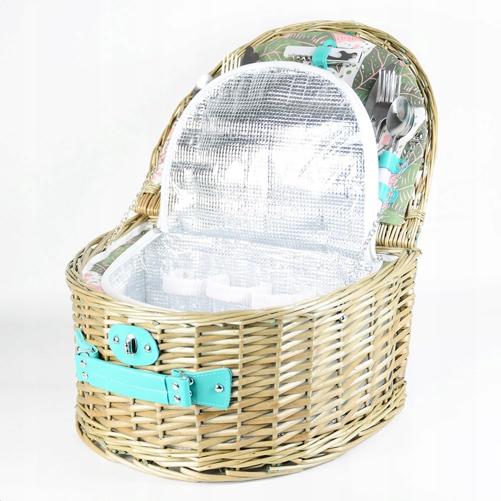 Zolta Picknickkorb Korb mit Deckel - Weidenkorb mit Picknick Geschirr und Thermischer Einsatz - Ther