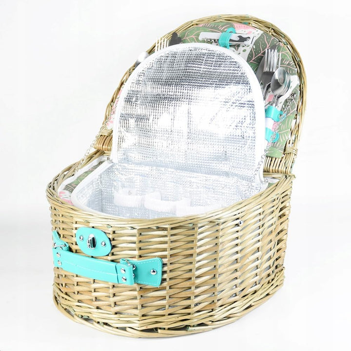 Zolta Picknickkorb Korb mit Deckel - Weidenkorb mit Picknick Geschirr und Thermischer Einsatz - Ther