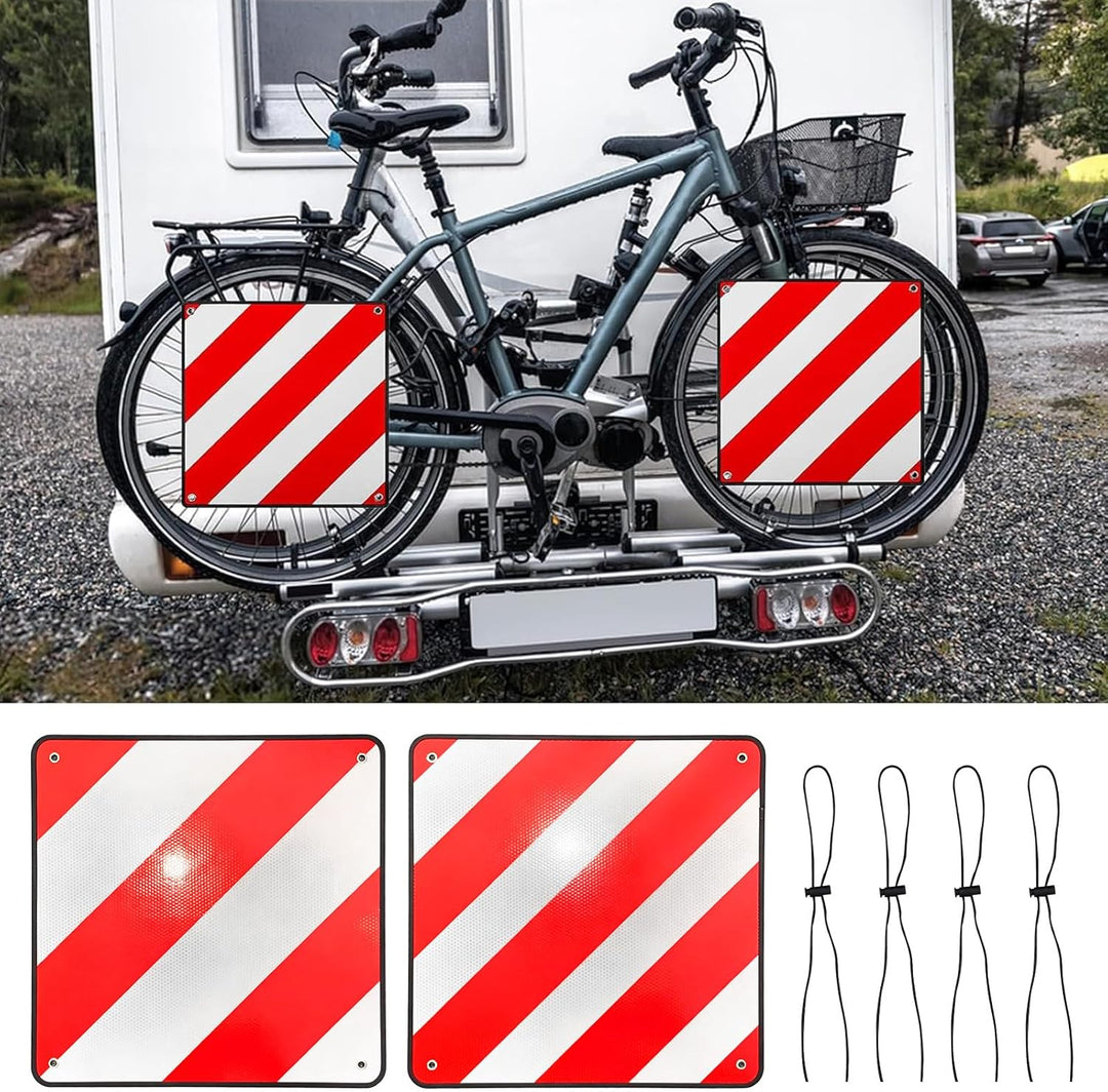Reflektierendes Warnschild,Warntafel Fahrradträger 50 x 50 cm,Reflektierend Warnschild,2in1 rot Weis