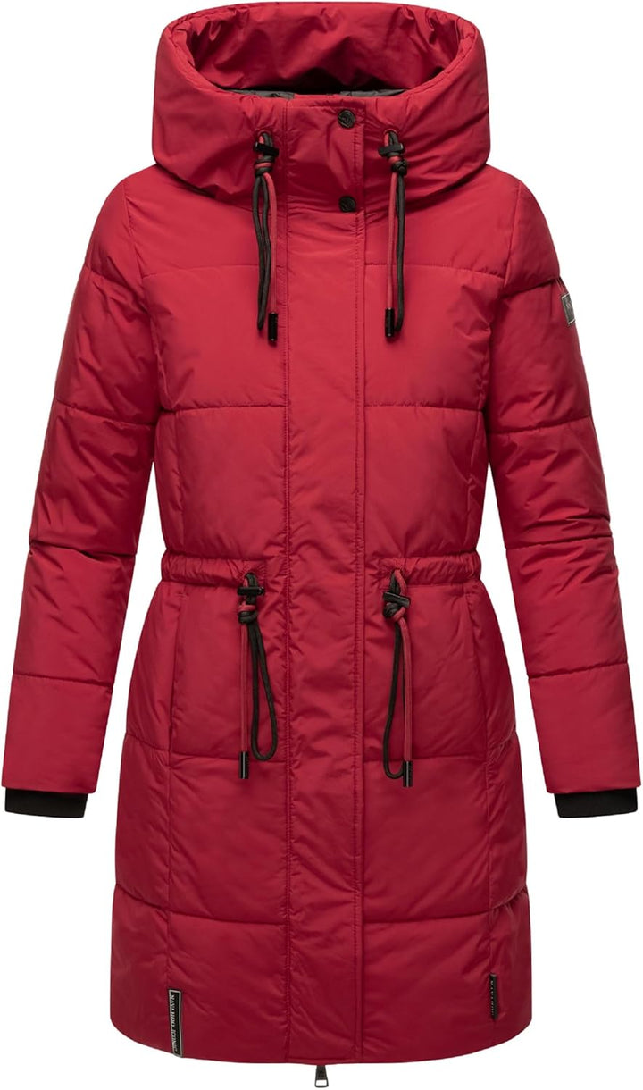 Navahoo Damen Wintermantel kurzer Steppmantel mit Kapuze Zuckertatze XIV XS-XXL S Dark Red, S Dark R