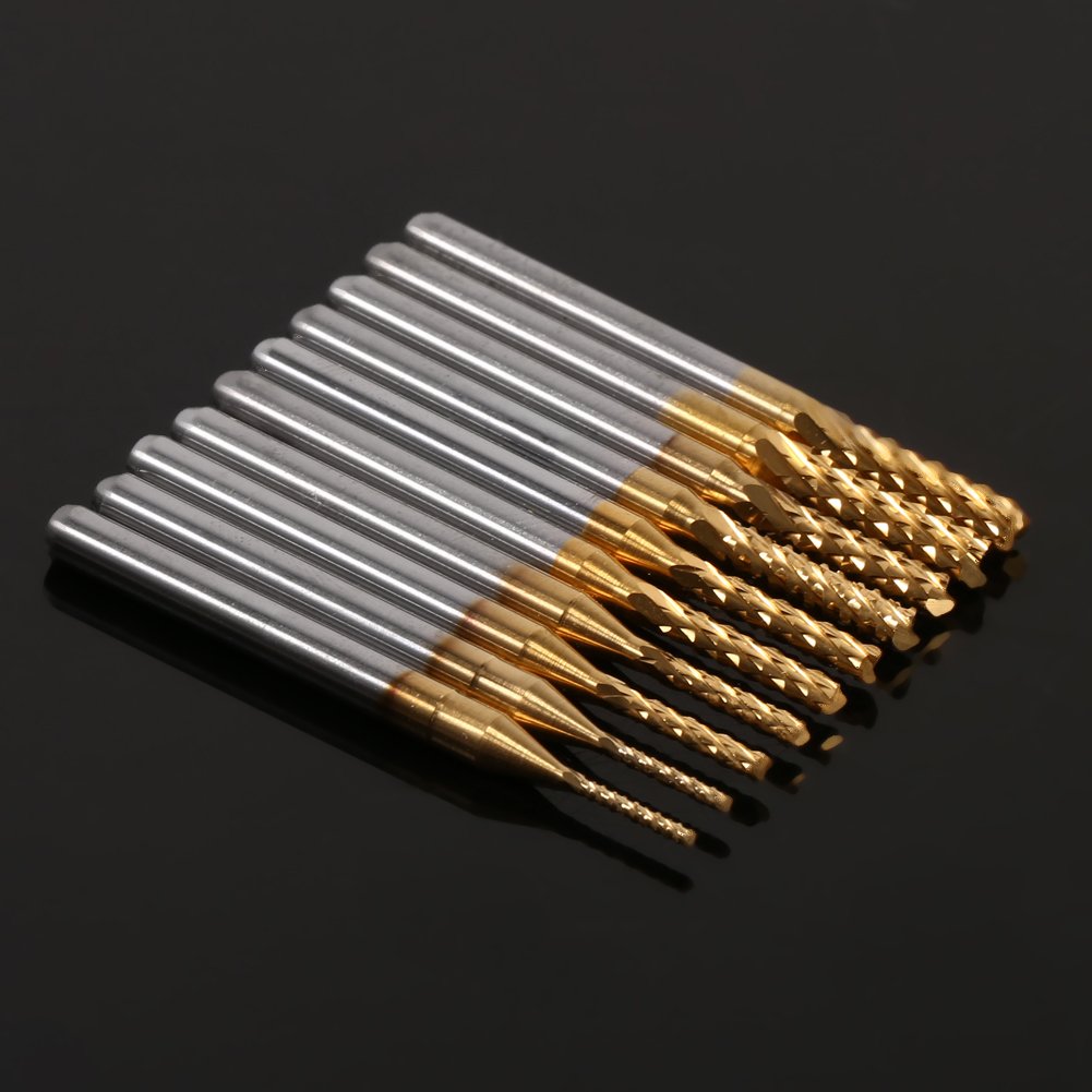 Watris Veiyi 10 Stücke Fräsbohrer Metall, 1.0-3.0mm CNC Fräser, Schaftfräser Titan Set, für Holz Wei