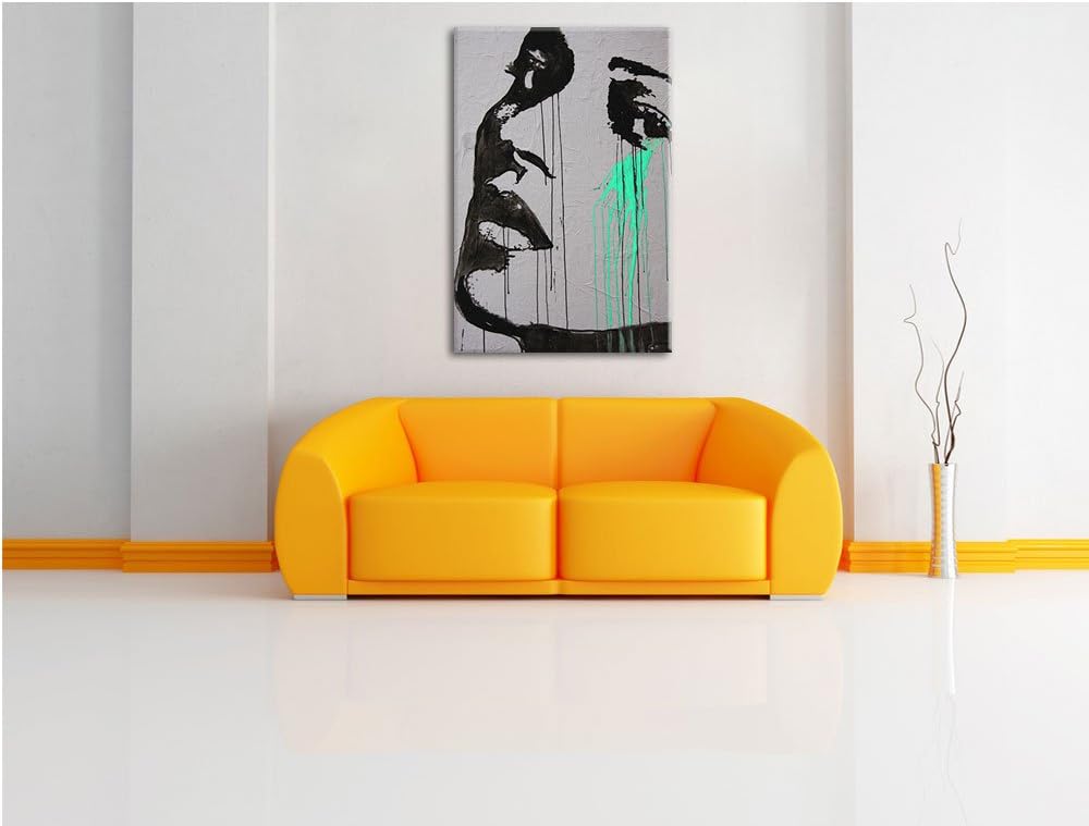 Abstrakt gezeichnete Frau schwarz/weiss Format: 100x70 auf Leinwand, XXL riesige Bilder fertig gerah