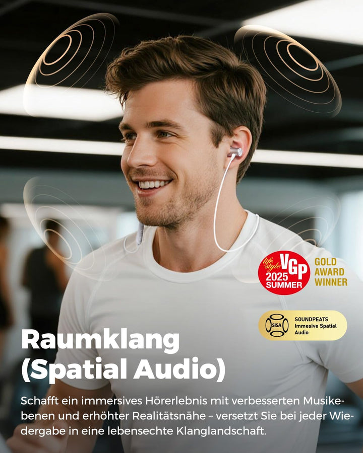 SoundPEATS Q40HD In-Ear Sport-Kopfhörer mit Nackenband, Grauweiss | LDAC Hi-Res, Dynamischer EQ Audi