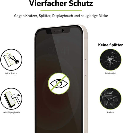 Artwizz PrivacyGlass Schutzglas kompatibel mit iPhone 12 Mini (5,4 Zoll) - Displayschutz mit Anti-Sp