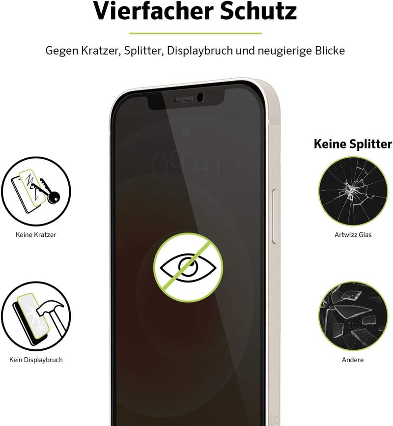 Artwizz PrivacyGlass Schutzglas kompatibel mit iPhone 12 Mini (5,4 Zoll) - Displayschutz mit Anti-Sp