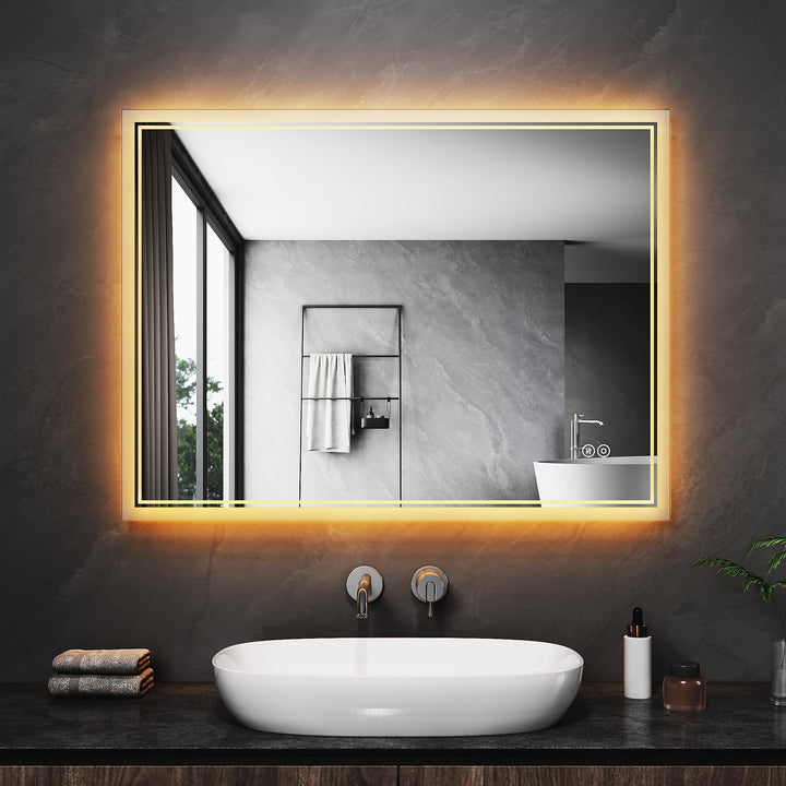 SONNI LED Badspiegel 70x50cm – Wandspiegel mit Beleuchtung, 3 Farbtemperaturen, Dimmbar, Anti-Beschl