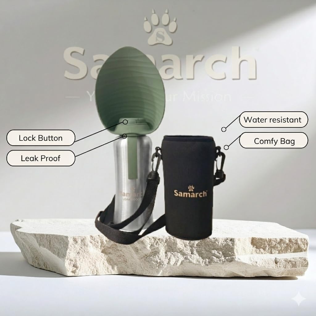 Hunde Trinkflaschen Set für Unterwegs, 800ml Hundetrinkflasche + Umhängetasche, Hundewasserflasche T
