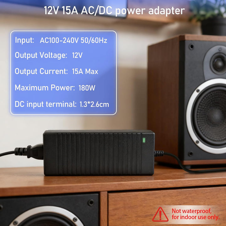 KFZ Netzadapter 12V 15A, Spannungswandler AC 230V auf DC 12V 15A 180W mit Europäischem Standardsteck