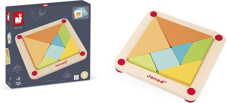 Janod - Essentiel - Das Tangram - Lernspiel aus Holz Babys und Kleinkinder - Farbe auf Wasserbasis -