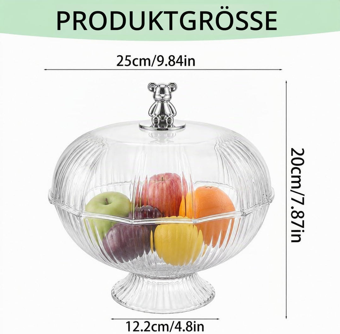 Obstschale mit Deckel aus PET, Obstkorb transparent mit Bären-Griff Weiss2, Weiss2
