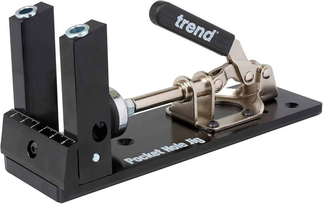 Trend Pocket Hole Jig Kit with Dual Column Jig, Face Clamp, HSS Drill Bit & Depth Setting Collar, 2