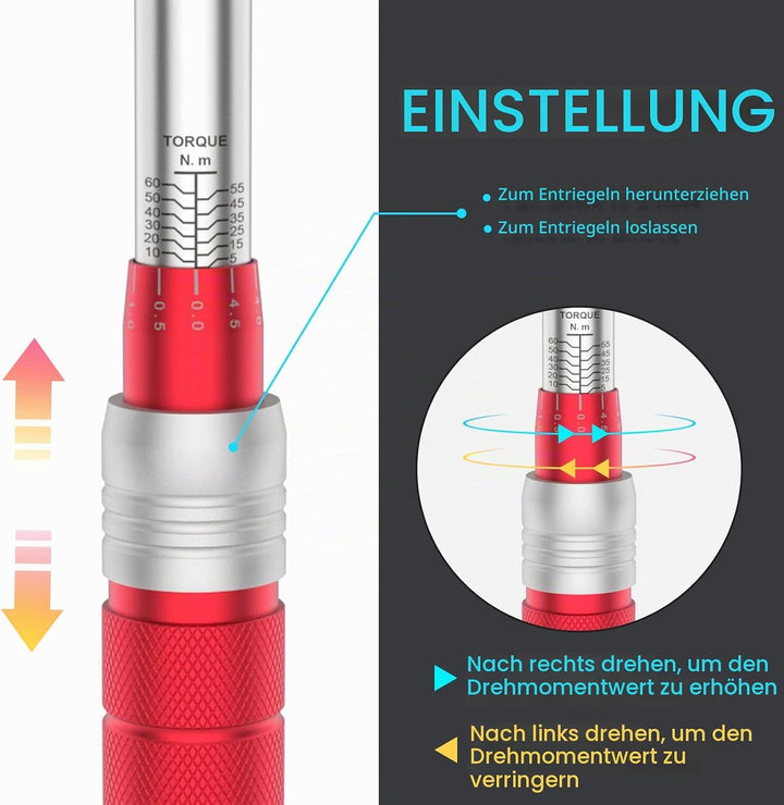 VANPO Drehmomentschlüssel 3/8 Zoll, 5-60Nm Drehmomentschlüssel Motorrad &amp; Auto Set, ± 3% Fehlergenau