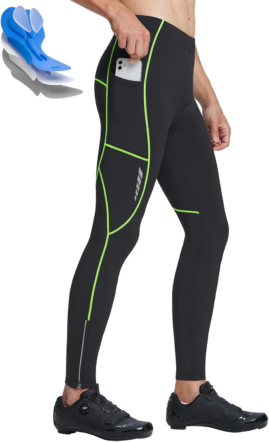BALEAF Herren Fahrradhose lang 3D gepolsterte Leggings Radsport Lange Hosen Fleeced Flare Radhose La