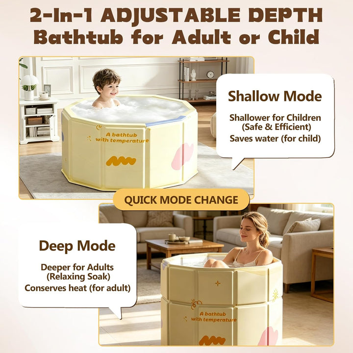 Faltbare Badewanne Gelb 70x80cm,Faltbarer Rand "Step-in" Eingang für Senioren & Kinder,Sitzbadewanne