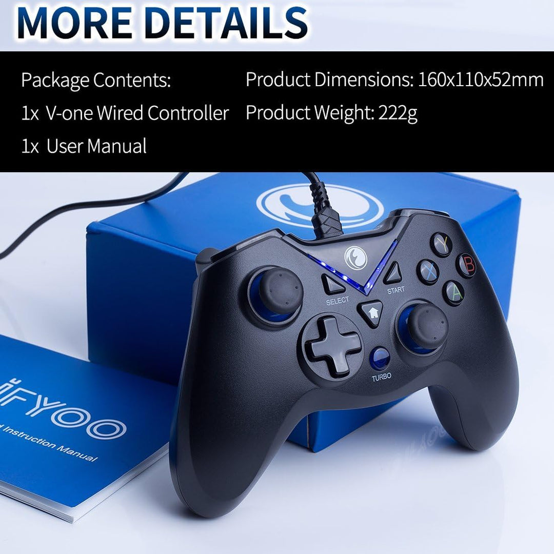 V-ONE Videospiel-Controller mit USB-Kabel für PC (Windows XP/7/8/10), Playstation 3 und Android blau