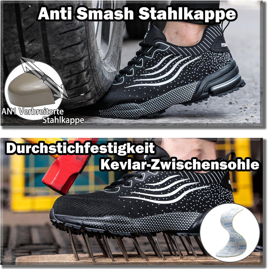 ISOOUS Sicherheitsschuhe Herren Damen Arbeitsschuhe Leicht Atmungsaktiv rutschfest Stahlkappe Schutz