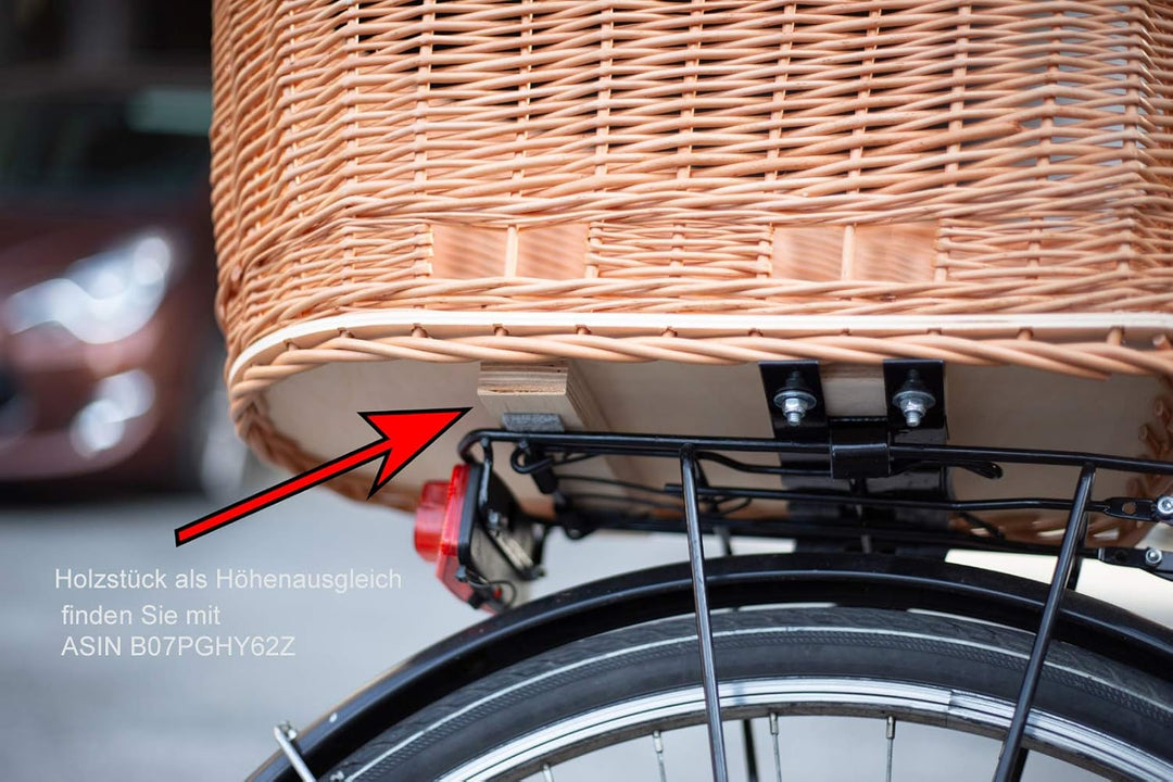 Tigana - Hundefahrradkorb für Gepäckträger aus Weide Natur 56 x 36 cm mit Metallgitter Tierkorb Hint