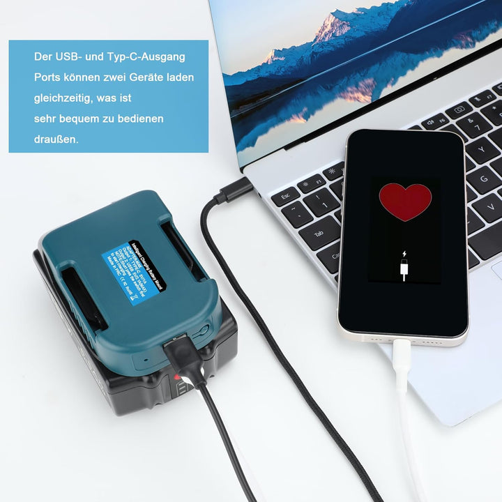 2 Pack Akku-Adapter, USB-Ladegerät-Adapter Kompatibel für Makita 18V Lithium Akku BL1830 BL1860 Dual