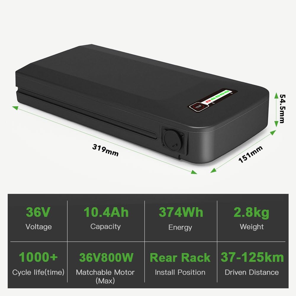E-Bike Batterie 36V 10,4Ah Li-ion Akku Gepäckträgerbatterie YJ156 Passend für Samsung SDI3610E & BLA