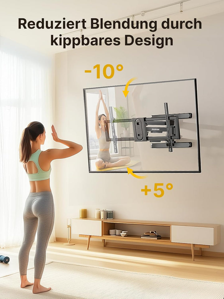 monTEK TV Wandhalterung für 43-95 Zoll Flach &amp; Curved Monitor bis zu 60kg, Schwenkbare und Neigbare