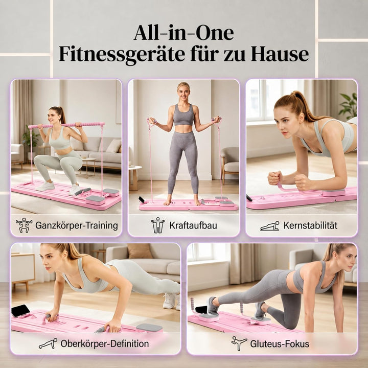 Skay Pilates Reformer Set für Zuhause Pink Pilates Reformer Set Classic, Pink Pilates Reformer Set C