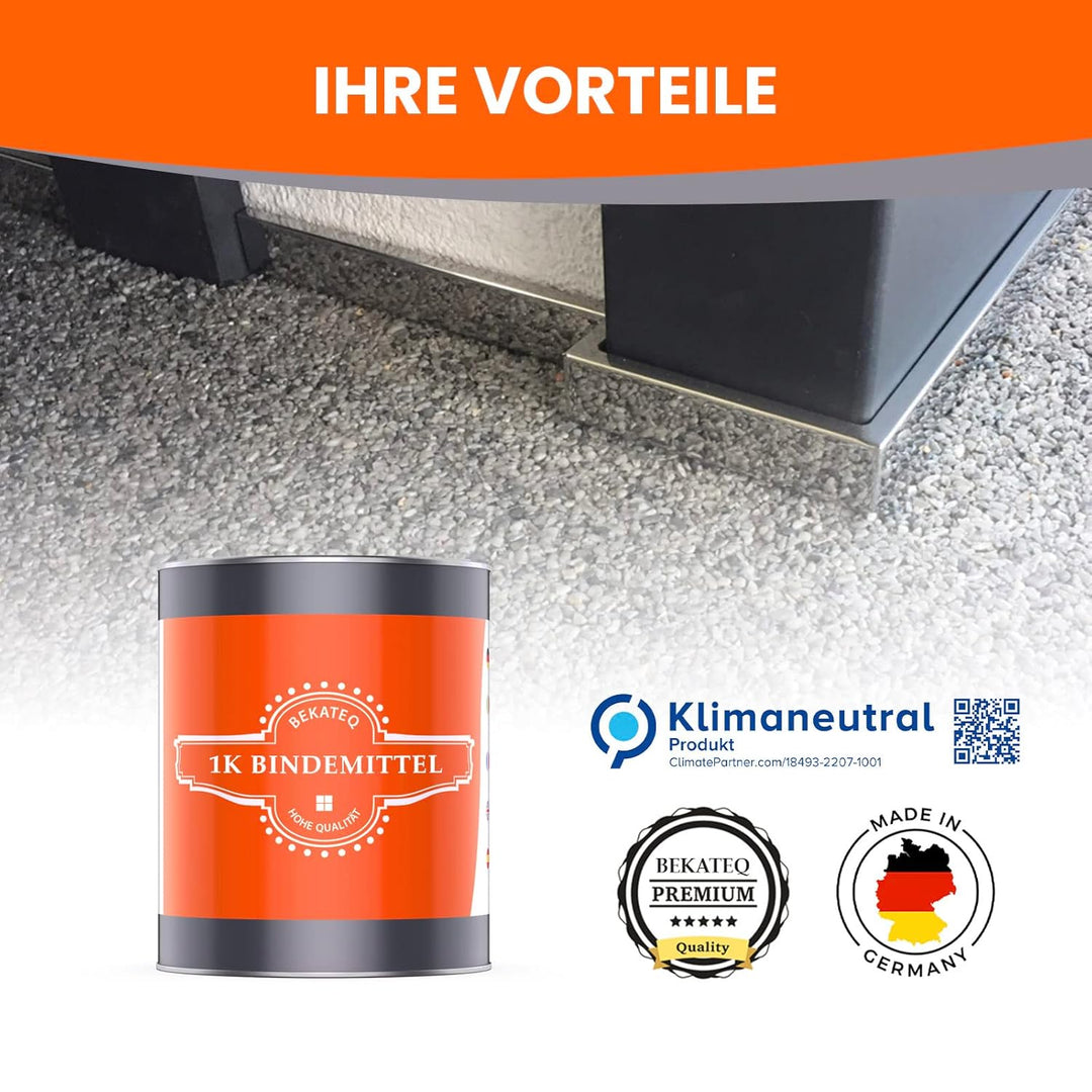 Steinteppich aussen bis 2,5qm - 25kg Marmorkies in Grigio Cielo + 1K PU Kleber Bindemittel 1kg - Wet