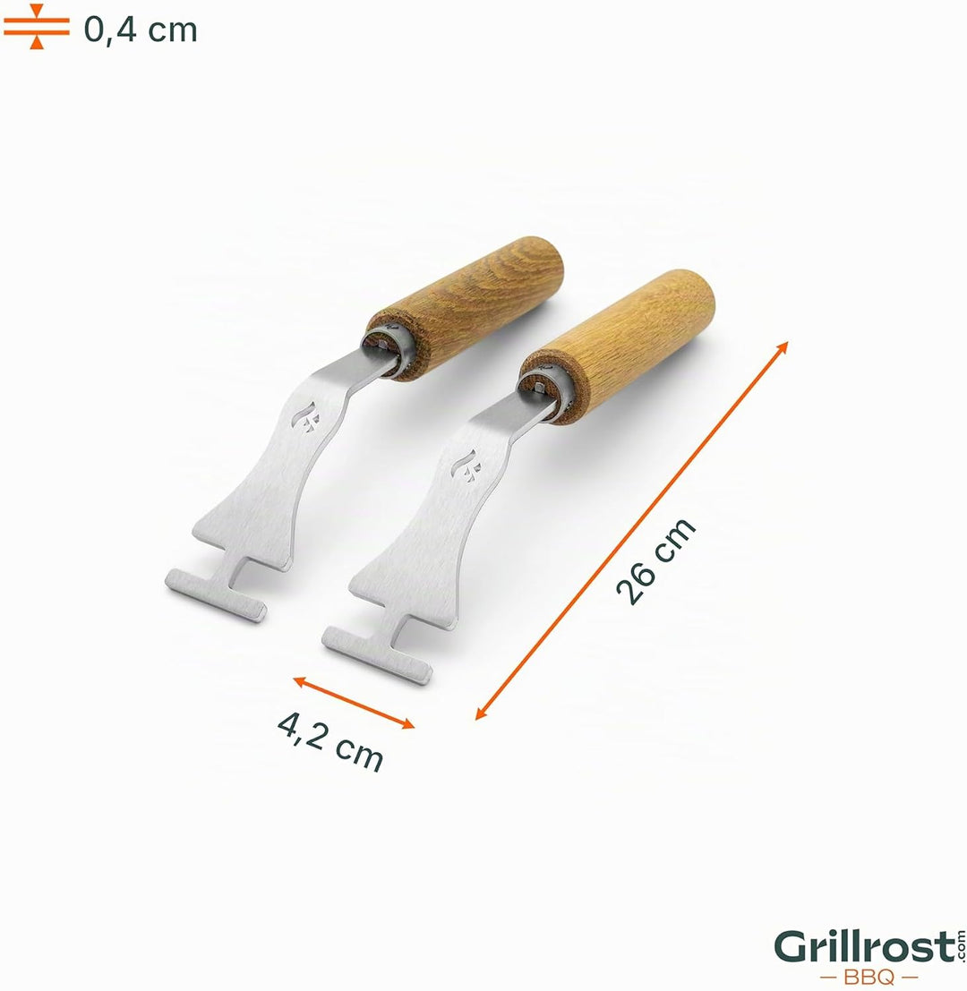 Universal-Griffe | Grillrostheber aus Edelstahl | abnehmbar - robust für alle Grillroste (Stäbe von