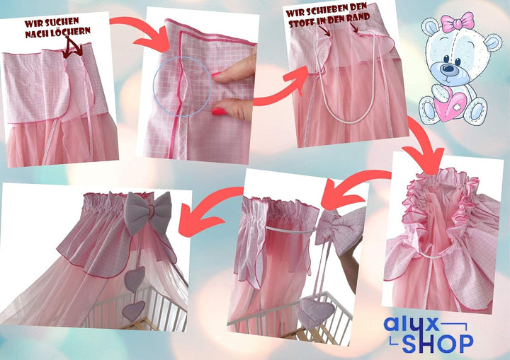 4 Tlg. Moskitonetz Betthimmel Himmel Vollstoff Chiffon Chiffonhimmel 320 480cm (Rosa, 480cm)