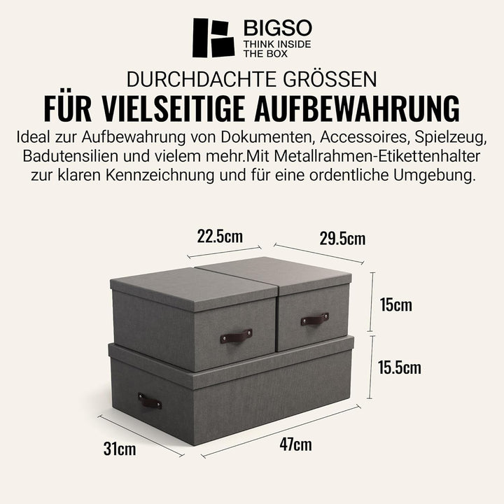 BIGSO BOX OF SWEDEN INGE 3er-Set Aufbewahrungsboxen für das Schlaf-, Kinder-, Arbeits- oder Badezimm