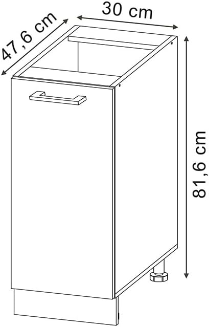 Vicco Unterschrank für die Küche: R-Line, Bordeaux Hochglanz/Goldkraft Eiche, 30 cm AP Marmor Bordea