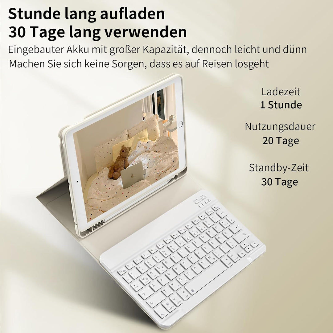 Tastatur Hülle für iPad 10,2 Zoll 9. 8. 7. Generation 2021 2020 2019, Abnehmbarer Bluetooth QWERTZ K