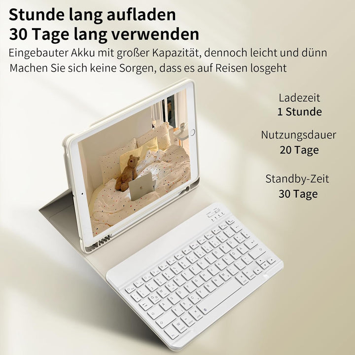 Tastatur Hülle für iPad 10,2 Zoll 9. 8. 7. Generation 2021 2020 2019, Abnehmbarer Bluetooth QWERTZ K