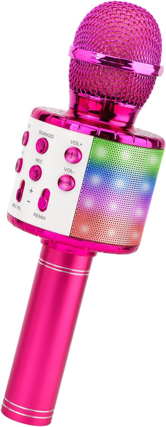 ShinePick Karaoke Mikrofon Bluetooth, 4-in-1 Drahtloses Geschenke Mikrofon Kinder Mädchen,Tragbare L