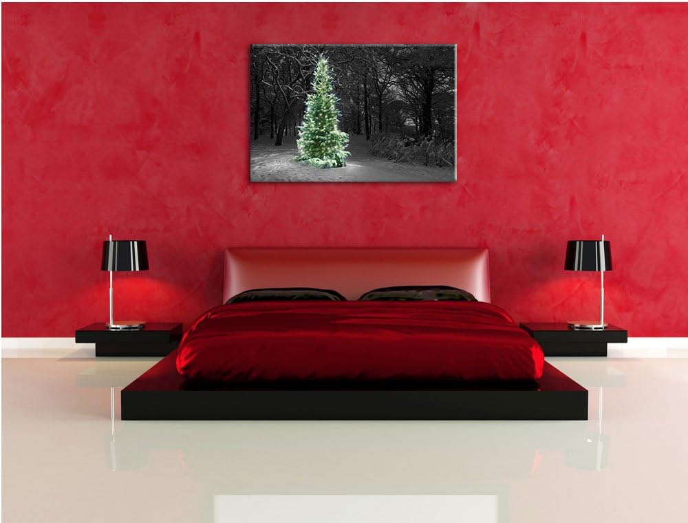 Weihnachtsbaum im Winterwald schwarz/weiss Format: 100x70 auf Leinwand, XXL riesige Bilder fertig ge