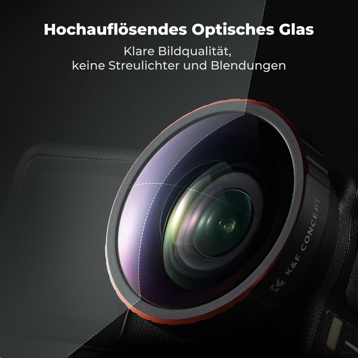 K&F CONCEPT Weitwinkelobjektiv für Osmo Action 6, 185° Weitwinkel Linse Filter, Ultraweitwinkelobjek