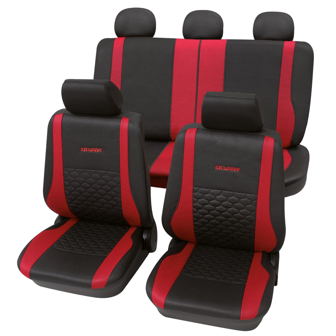 PETEX Auto Sitzbezüge Universal Komplett Set 17-teilig - Exclusive rot, Eco Class mit SAB 1 Vario Pl