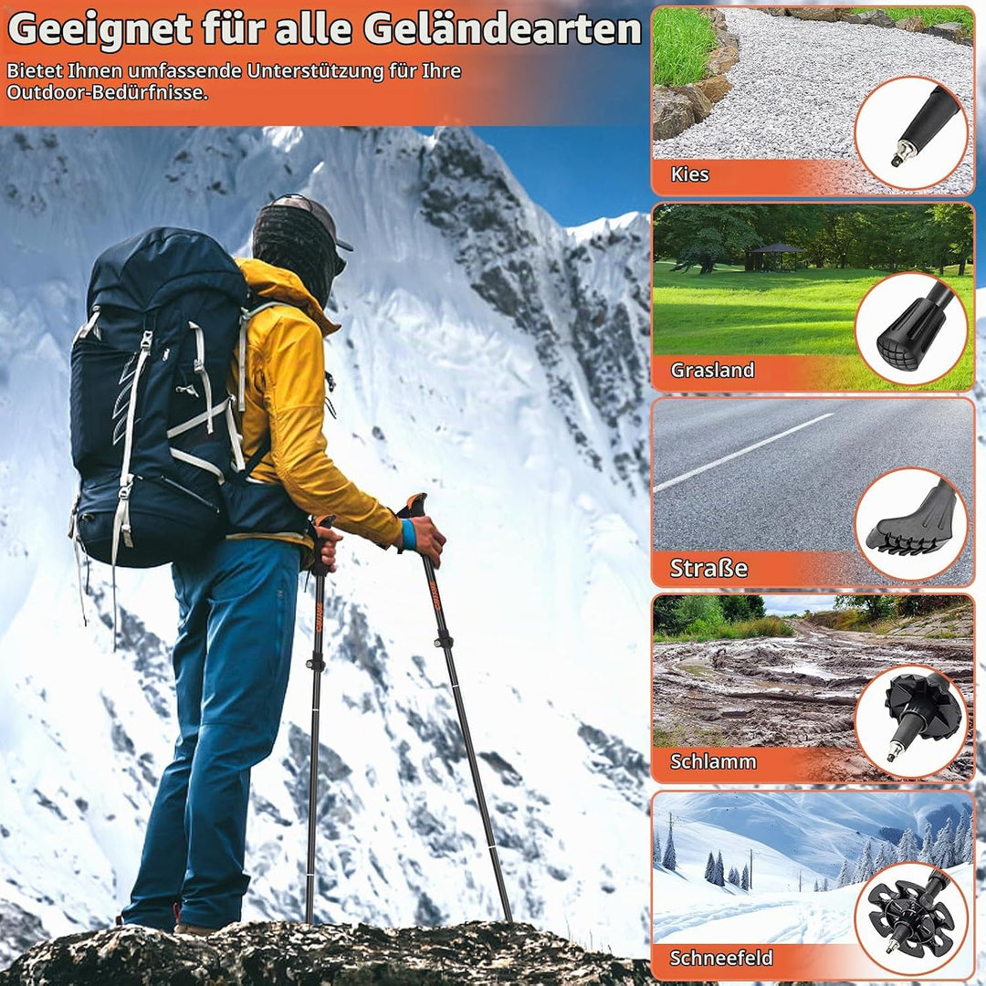 2Pcs Wanderstöcke, Nordic Walking Stöcke, Verstellbar 108-135cm, Faltbar Leichte Trekkingstöcke Dame
