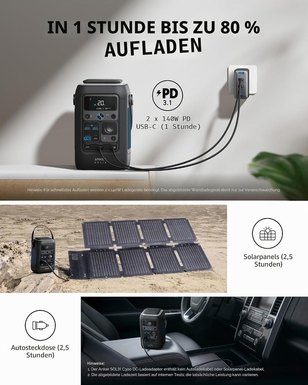 SOLIX C300X DC - Tragbares kraftwerk - DC 11 - 28 / 5 / 9 / 15 / 20 / 28 V - 300 Watt - Lithiumeisen