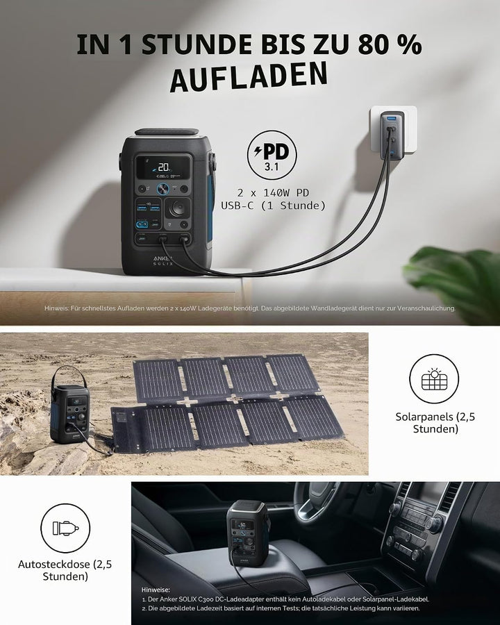 SOLIX C300X DC - Tragbares kraftwerk - DC 11 - 28 / 5 / 9 / 15 / 20 / 28 V - 300 Watt - Lithiumeisen