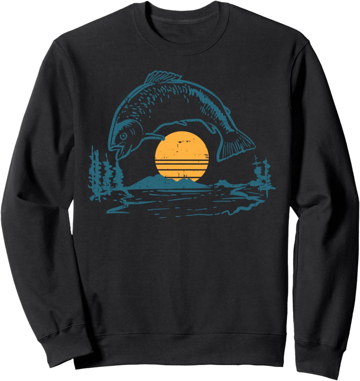 Bass Fish Sunset Moon Vintage Fishing Fisherman Angler Gift Sweatshirt