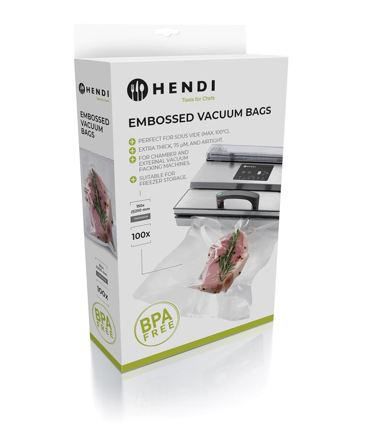 HENDI Vakuumbeutel, geprägt, für Vakuum-Verpackungsmaschine, Vakuumiergerät, Kochbeutel, 75µm, -20°C